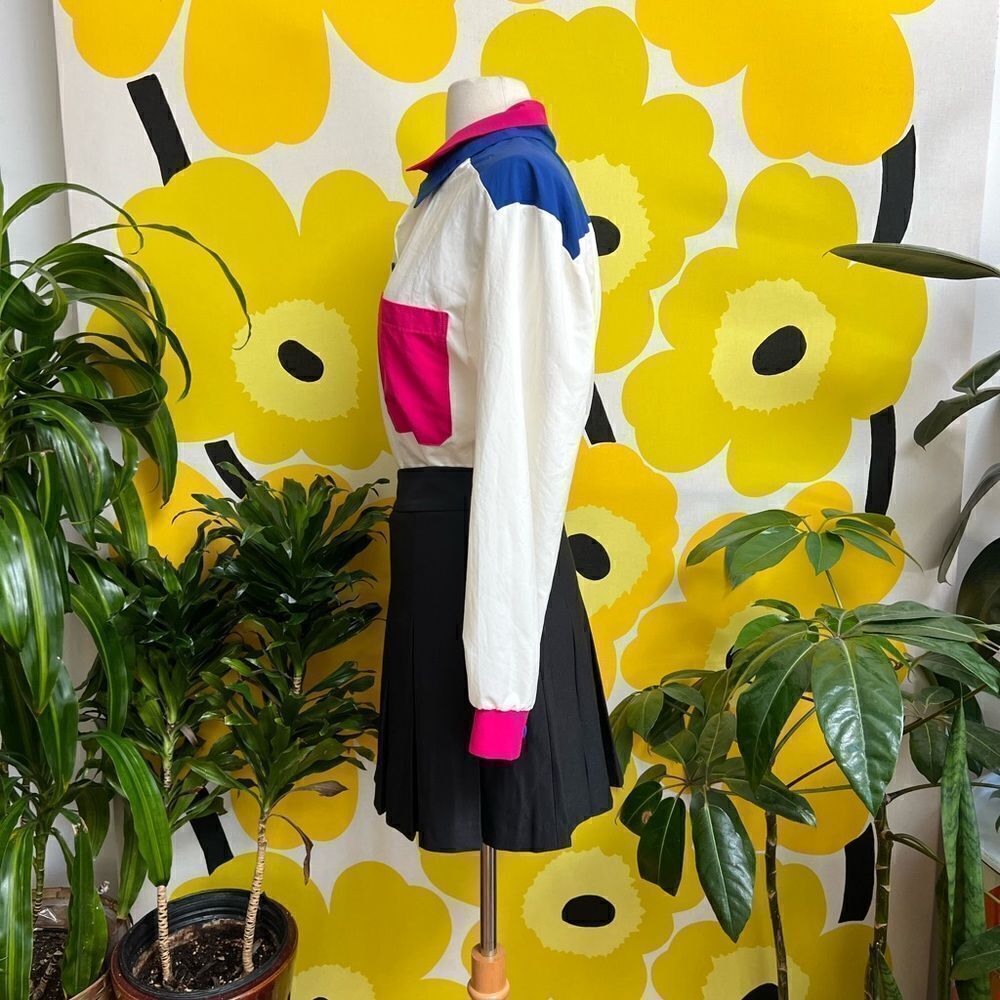 Rad Vintage 1990s Vivid Colorblock Double Collar Button Down Blouse - Picture 6 of 12